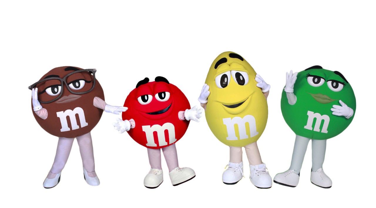 Red Yellow Green and Brown M&Ms Mascots