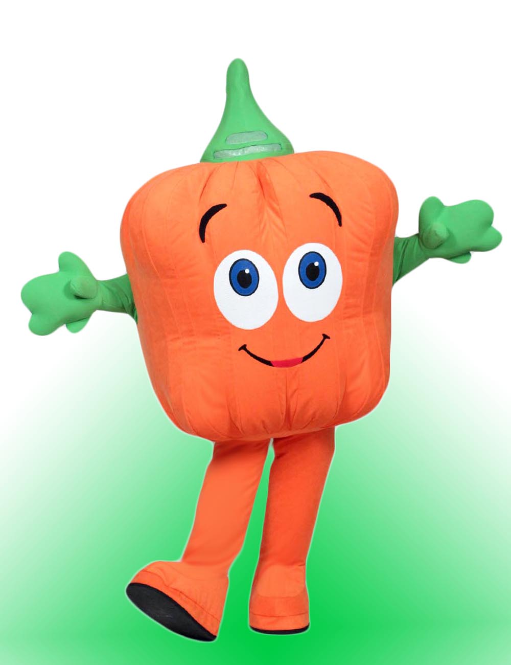 Spookley Mascot is an Orange Colored Pumpkin Shaped Custom Inflatable Mascot made by Costume Specialists