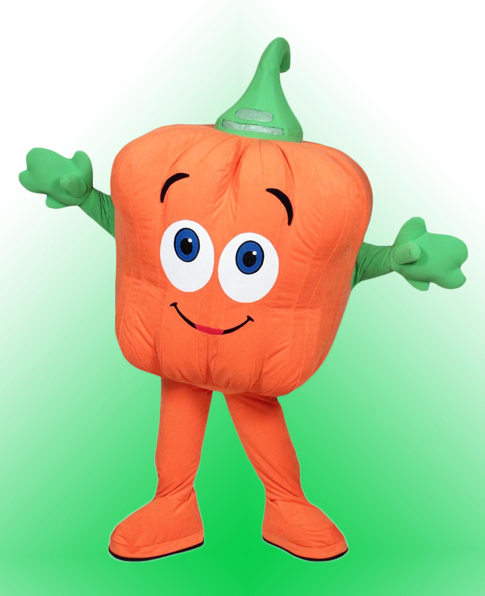 Spookley Mascot is an Orange Colored Pumpkin Shaped Custom Inflatable Mascot made by Costume Specialists