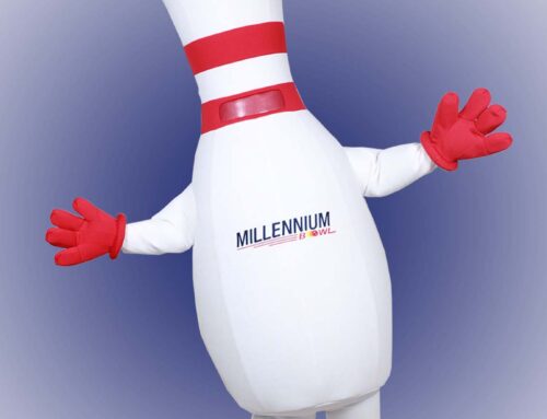 Bowling Pin Custom Mascot for Millennium Bowl